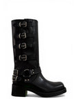Black leather buckled ankle boot - Giuly