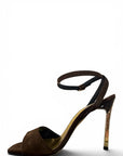Sandalo con tacco in camoscio marrone - Zoe