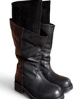 Stivale con punta tonda in pelle e camoscio nero - Aria