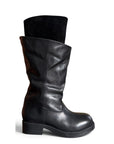 Stivale con punta tonda in pelle e camoscio nero - Aria