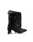 Stivaletto con piega e frange in pelle nero - Suele fringe