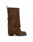 Stivale con punta quadrata e piegone in camoscio marrone - Leyla
