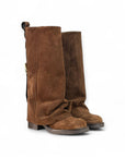 Stivale con punta quadrata e piegone in camoscio marrone - Leyla