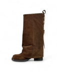 Stivale con punta quadrata e piegone in camoscio marrone - Leyla