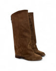Stivale con punta rotonda e piegone in camoscio marrone - Aylin