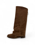 Stivale con punta rotonda e piegone in camoscio marrone - Aylin