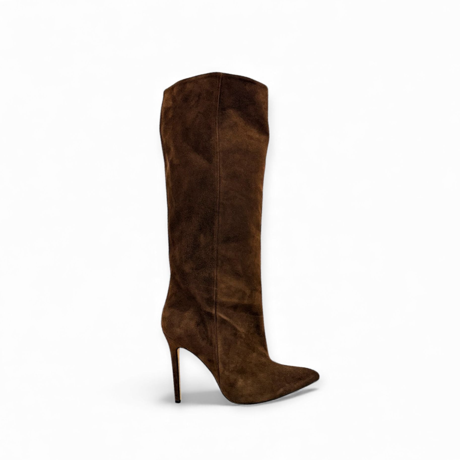 Stivali Alti Slouchy In Camoscio Effetto Pelle Marrone – Tacco Kitten 5 Cm, Gambale Over, Punta Zip, Donna Linea Basic