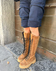 High amphibian boot with leather and suede laces - Selena