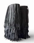 Stivale alto con gambale ampio e frange in pelle nero - MRS FRINGES