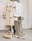 High amphibian boot with leather and suede laces - Selena