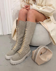 High amphibian boot with leather and suede laces - Selena