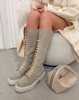 High amphibian boot with leather and suede laces - Selena