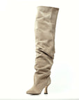 Stivale alto con tacco in camoscio taupe - Jennifer