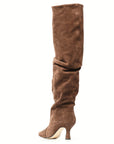 Stivale alto con tacco in camoscio marrone - Jennifer