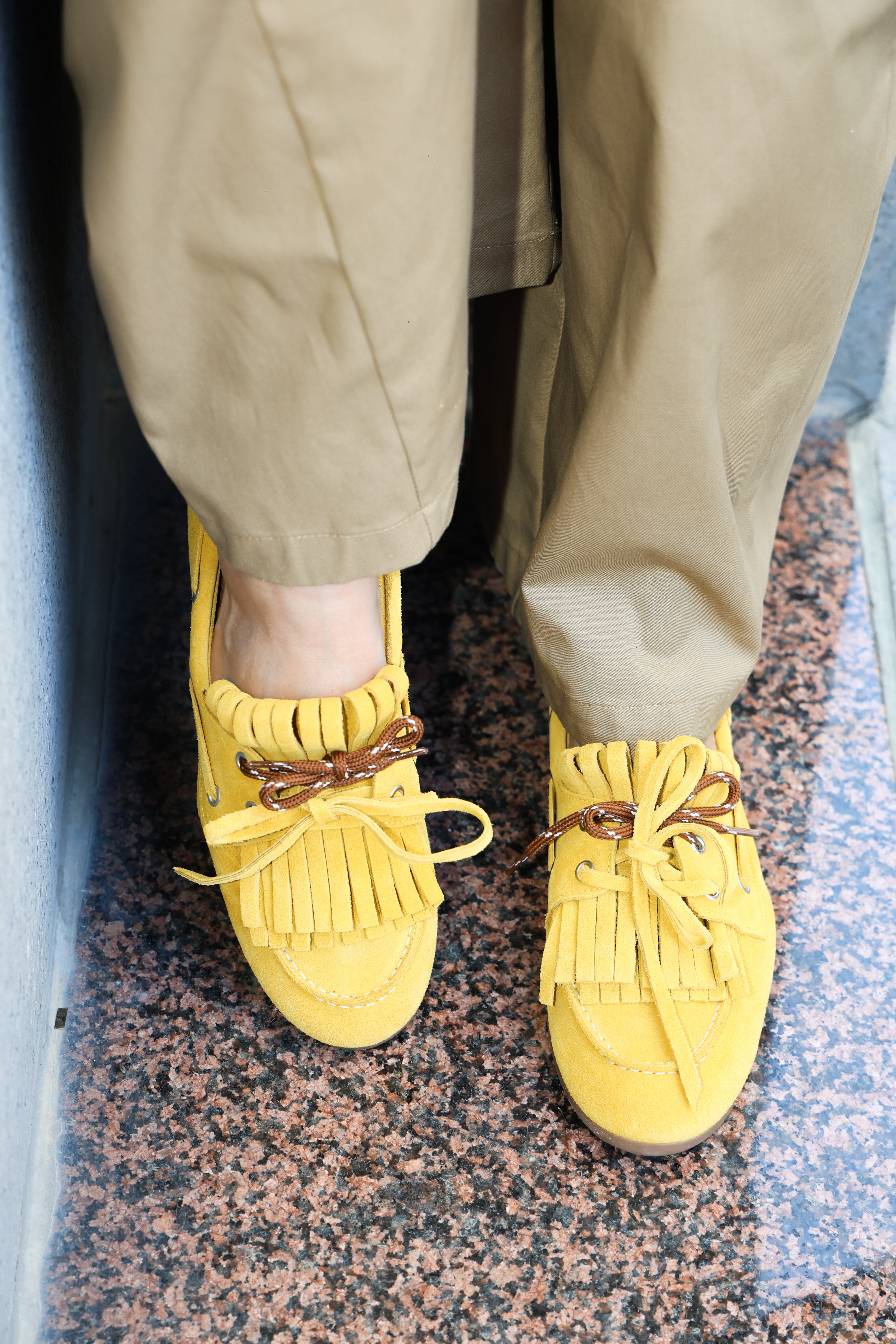 Yellow suede fringed loafer - Velvet
