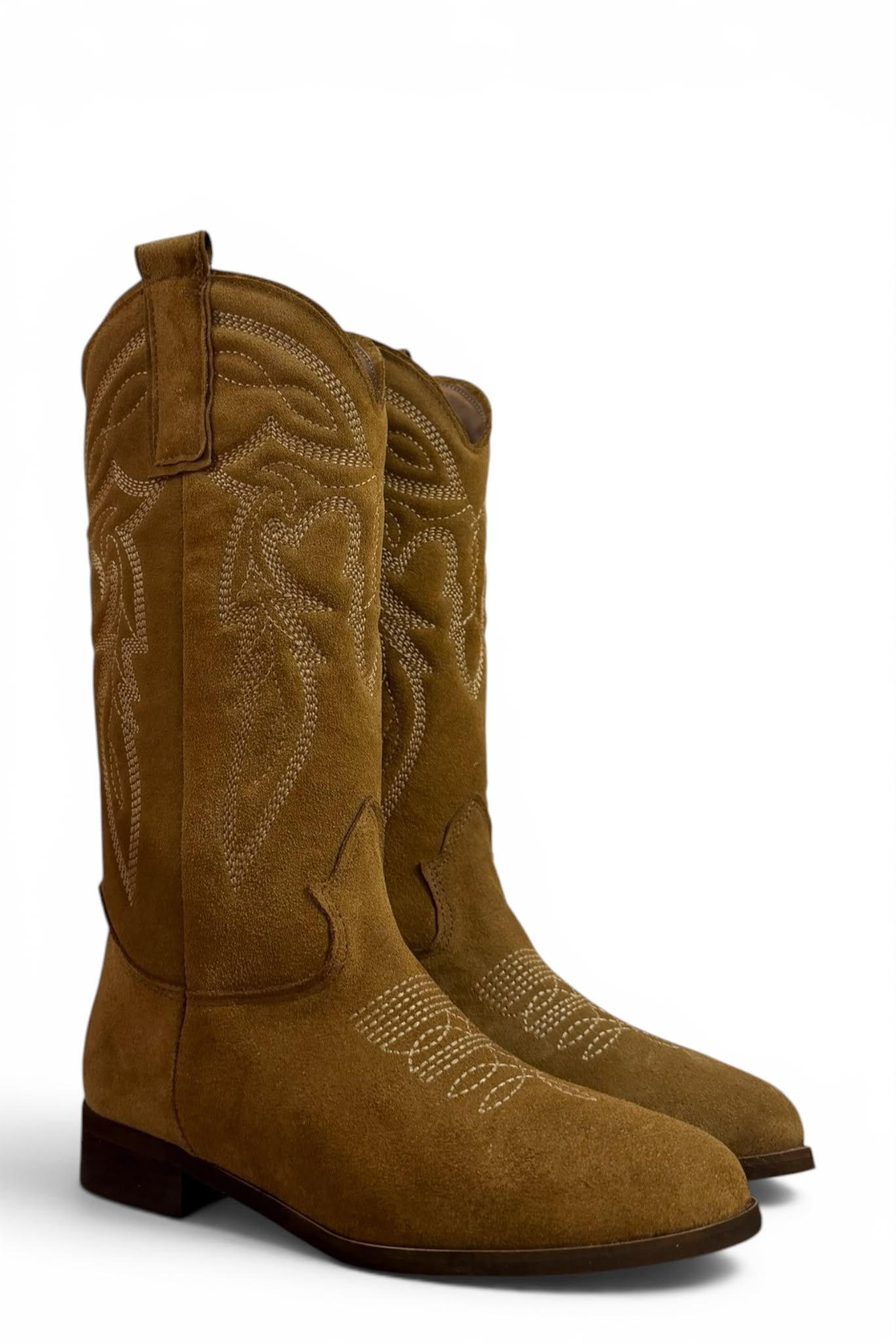 Texano con ricami in camoscio cuoio - Rose