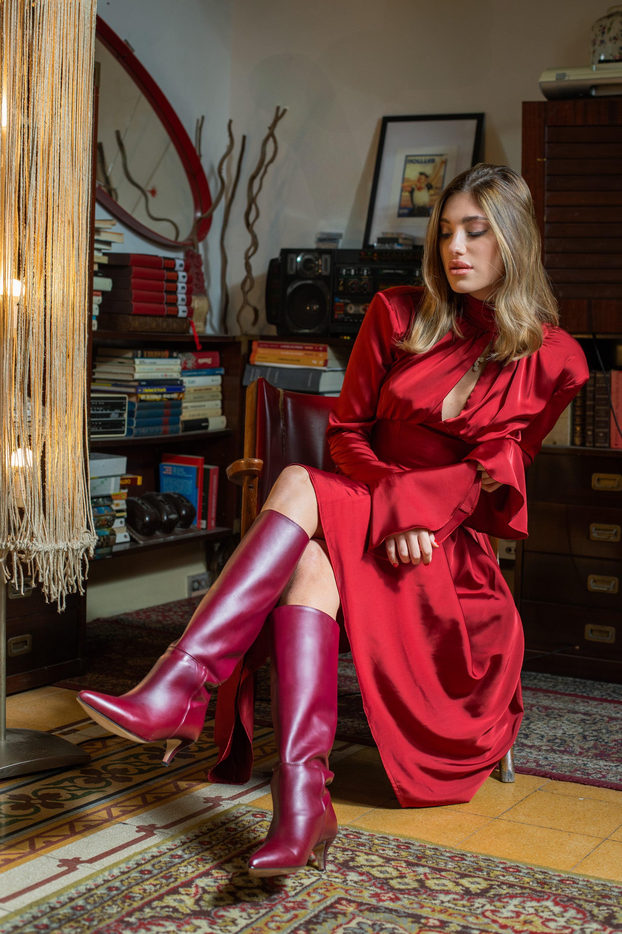 Stivale con tacco in pelle bordeaux - Moris