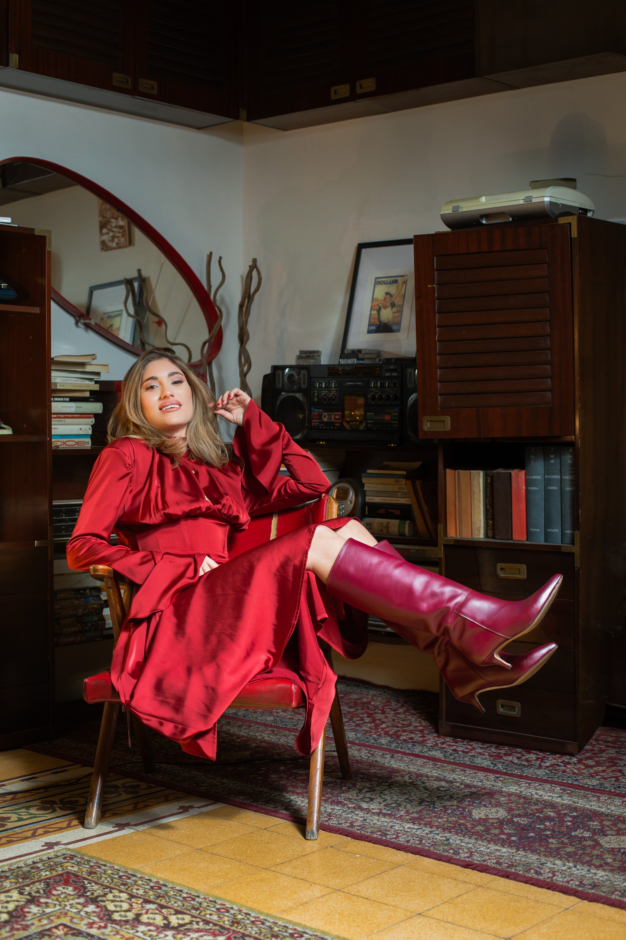 Stivale con tacco in pelle bordeaux - Moris