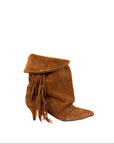 Stivaletto con piega e frange in camoscio cuoio - Suele fringe New