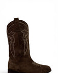 Texano con ricami in camoscio cioccolato - Rose