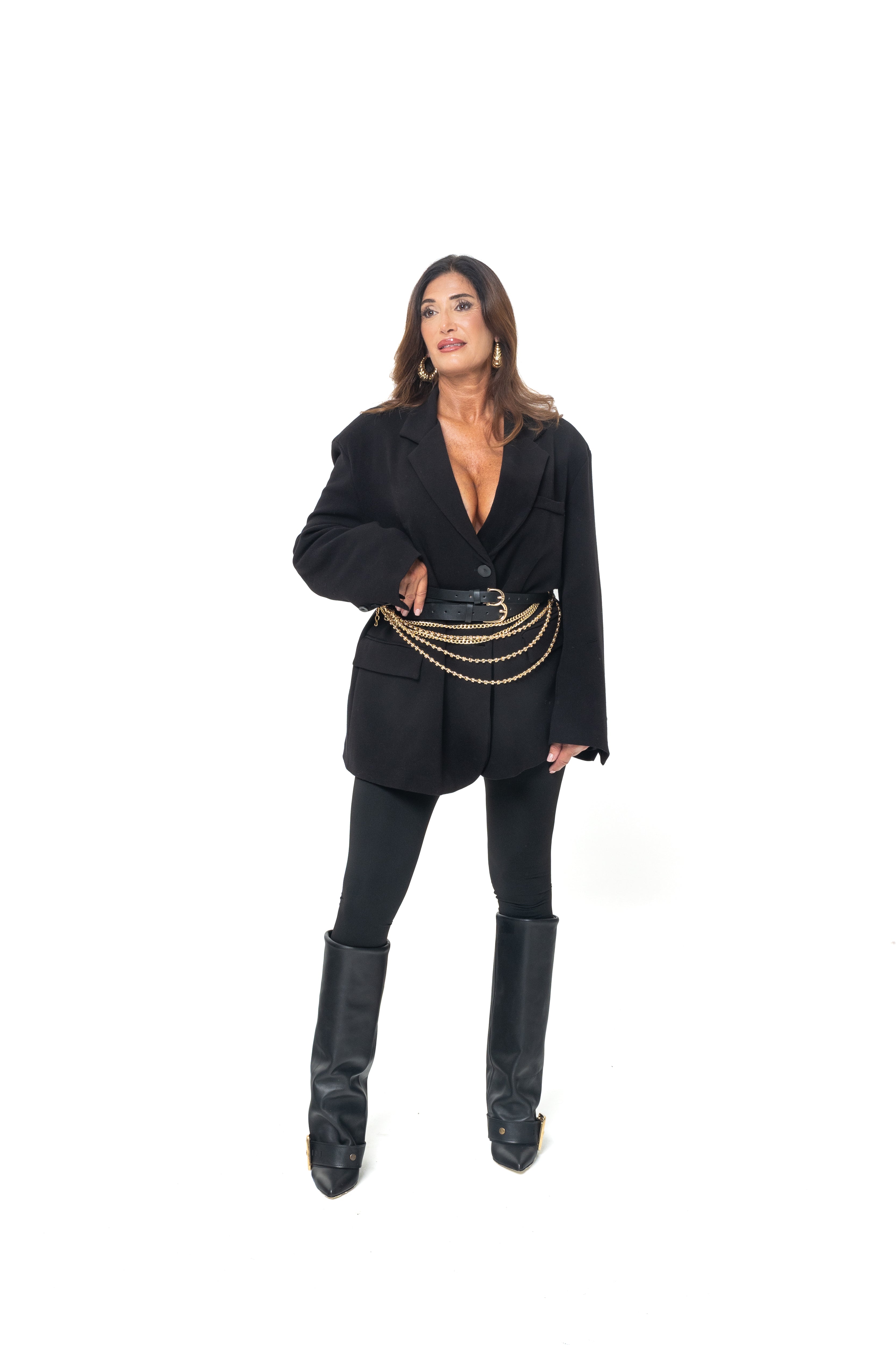 Stivale a punta con cintura in pelle nero - Kaelis
