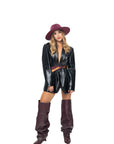 Stivale alto al ginocchio con zeppa in pelle bordeaux - Ophelia draped
