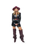 Stivale alto al ginocchio con zeppa in pelle bordeaux - Ophelia draped