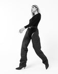 Stivale alto ai fianchi con cintura in jeans nero - ALA BELT