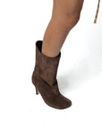 Stivaletto in camoscio marrone - MRS LOW SQUARE