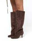 Stivale con punta quadrata in camoscio marrone - MRS SMALL SQUARE