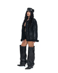 Stivale alto al ginocchio con zeppa in pelle nero - Ophelia draped