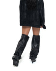 Stivale alto al ginocchio con zeppa in pelle nero - Ophelia draped