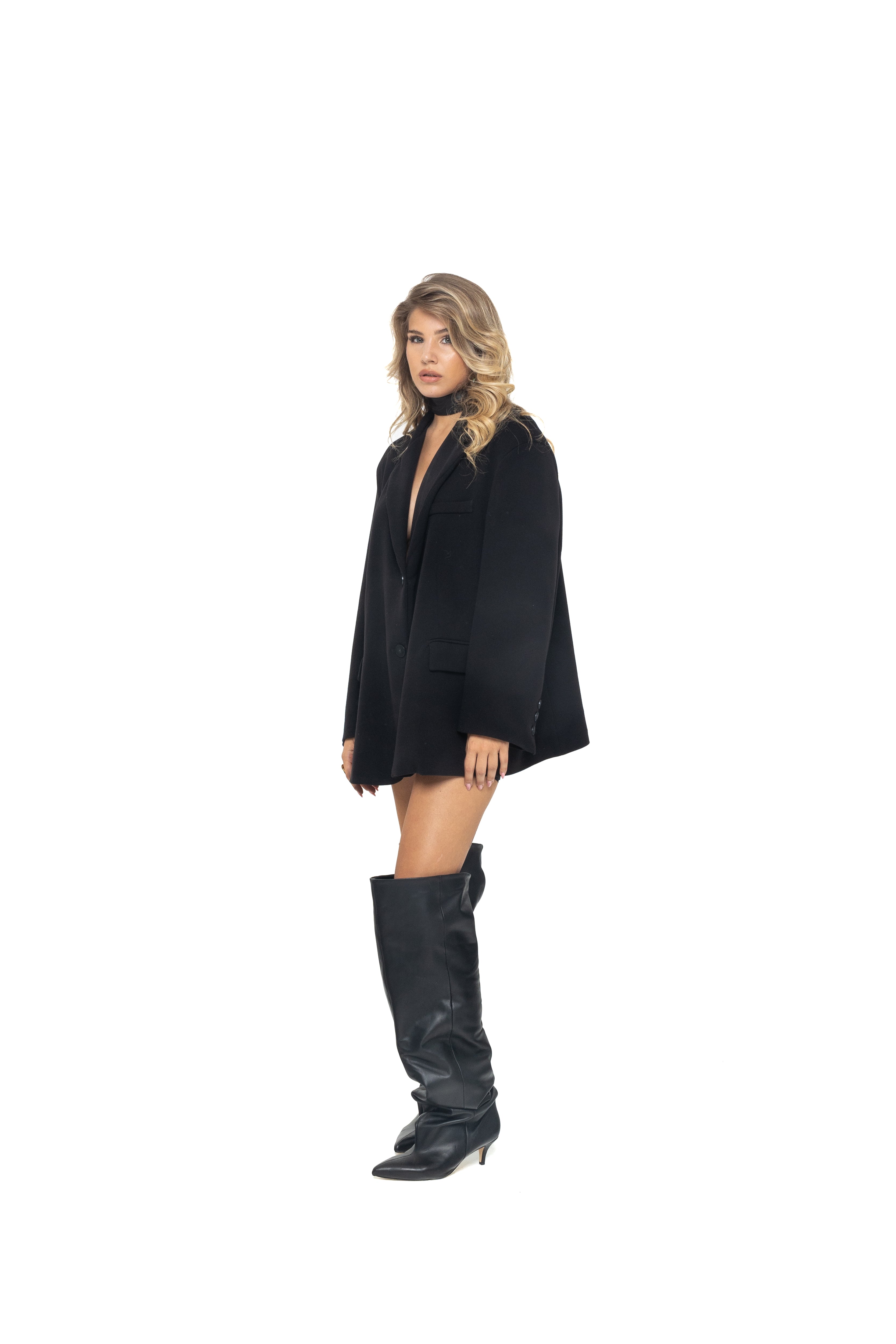 Stivale alto al ginocchio con tacco in pelle nero - Mersia Evolution SS25