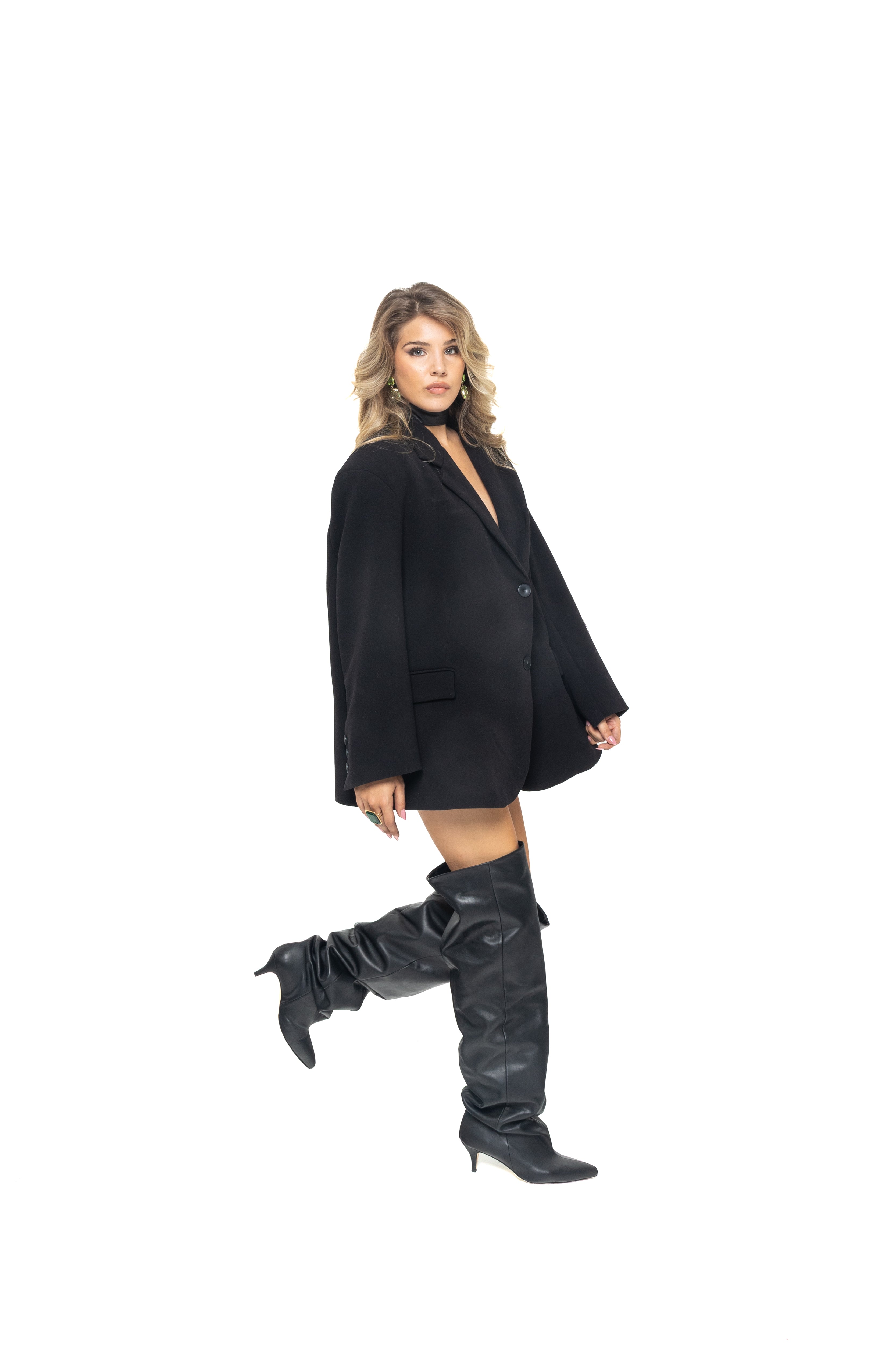 Stivale alto al ginocchio con tacco in pelle nero - Mersia Evolution SS25