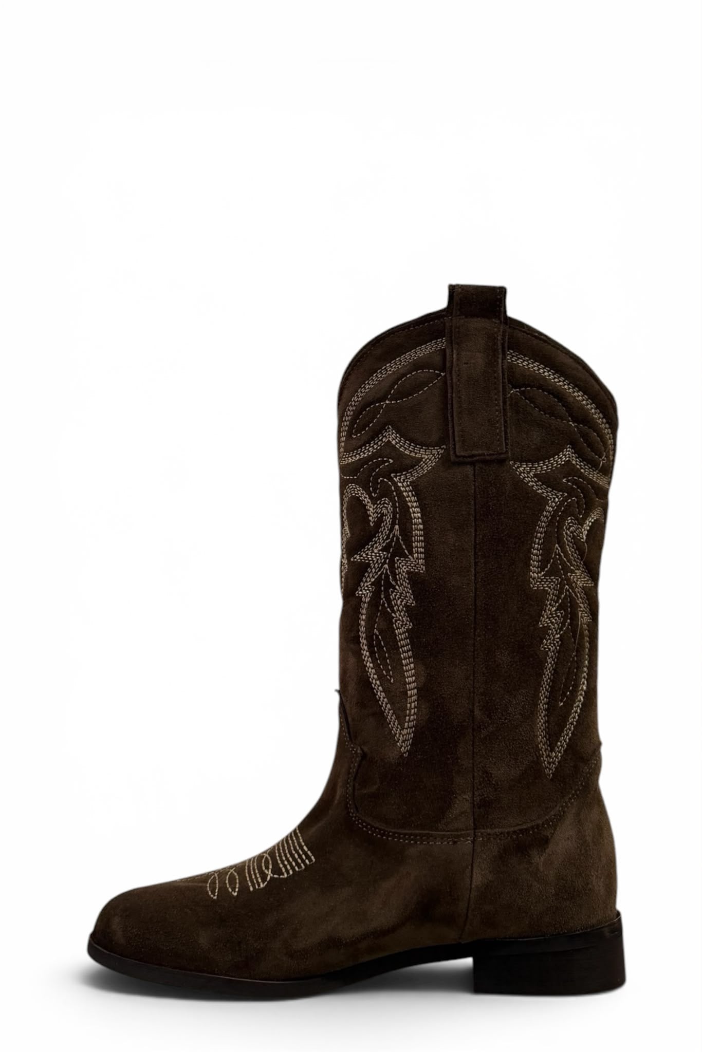Texano con ricami in camoscio cioccolato - Rose