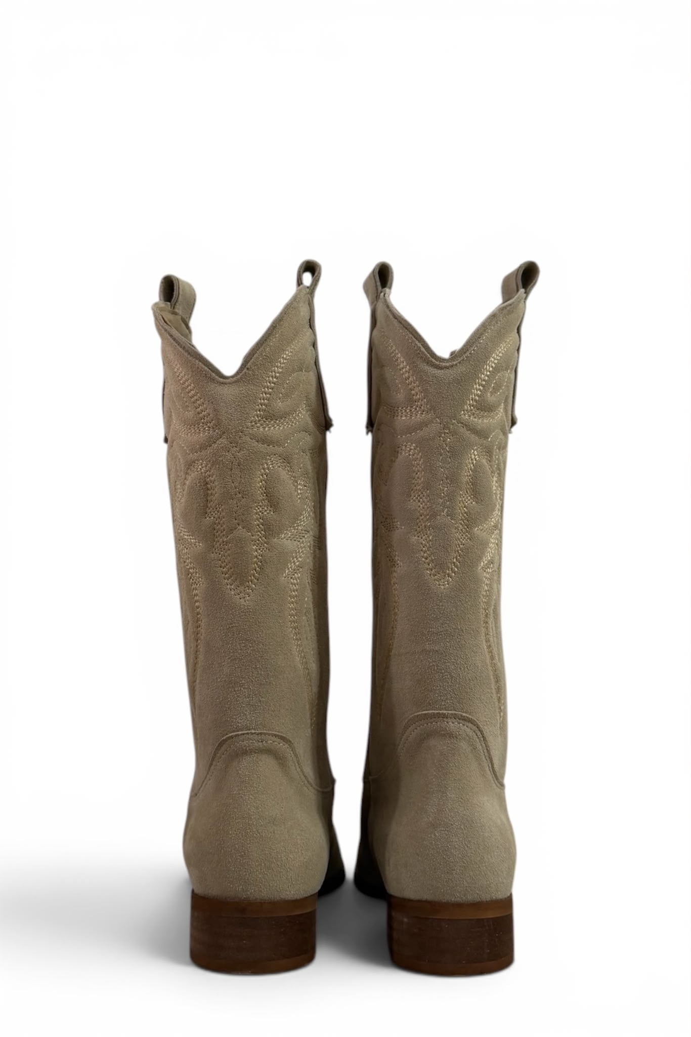 Texano con ricami in camoscio taupe - Rose