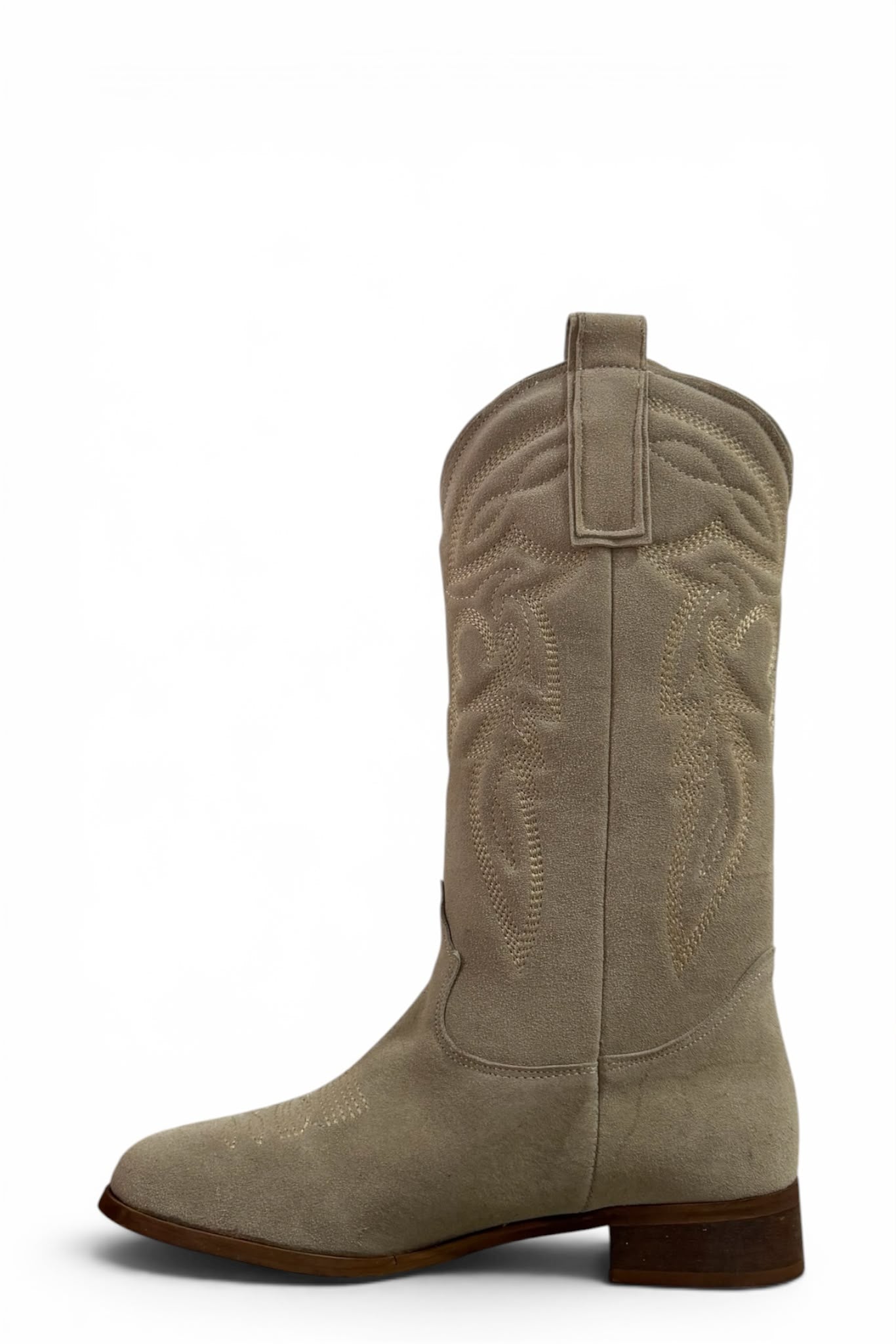 Texano con ricami in camoscio taupe - Rose