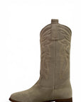 Texano con ricami in camoscio taupe - Rose