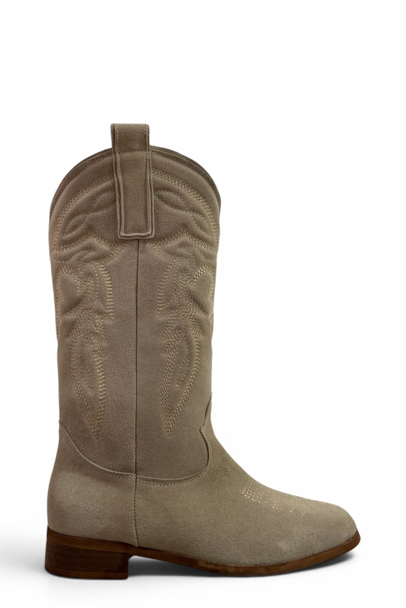 Texano con ricami in camoscio taupe - Rose