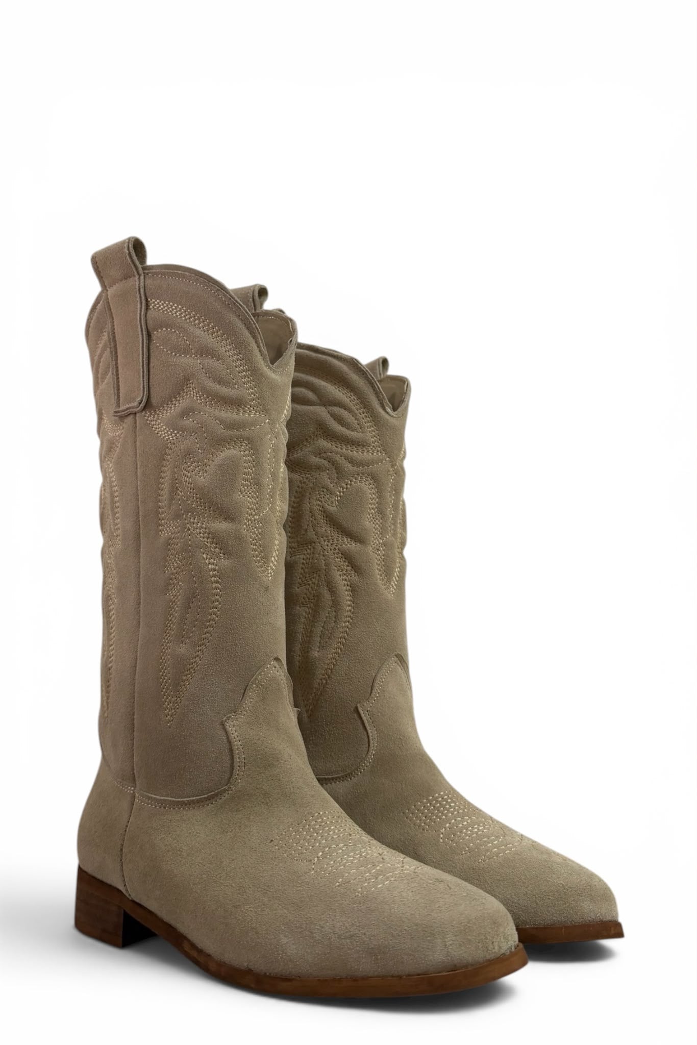 Texano con ricami in camoscio taupe - Rose