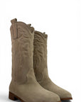 Texano con ricami in camoscio taupe - Rose