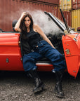 Amphibian boot with black leather and suede pocket - Maya