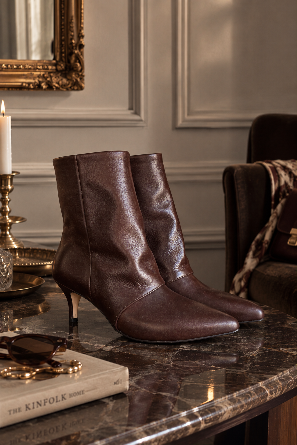 Bordeaux leather heeled ankle boot - Angelique