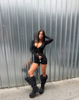 Anfibio alto in pelle nero - Clarissa PRE ORDER