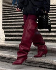 Stivale alto al ginocchio con tacco in pelle bordeaux - Mersia Evolution