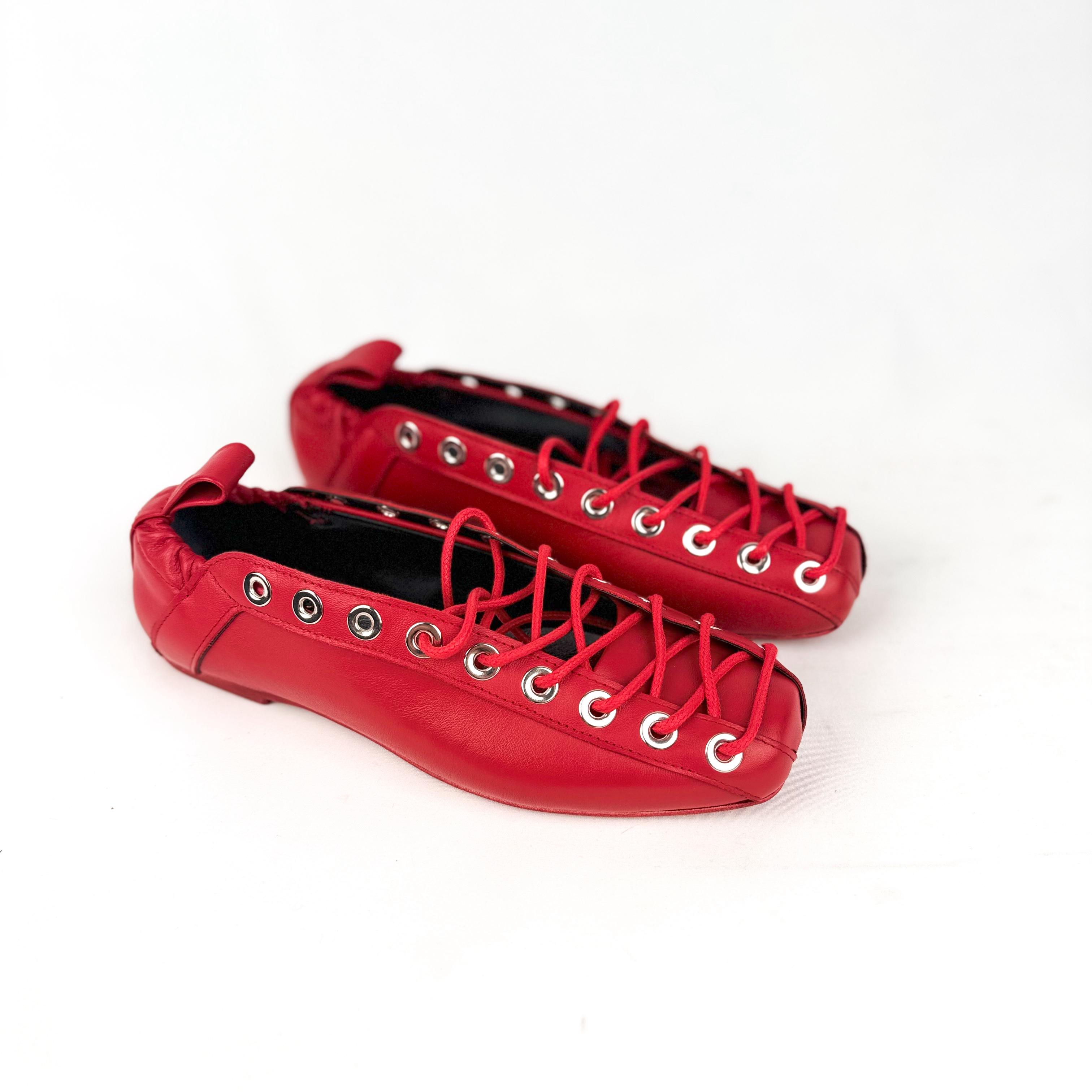 Ballerina with square toe in black leather - Audrey New