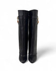 Stivale con piegone in pelle nero e charm oro - Mina