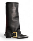 Stivale con piegone e cintura in pelle nero - Manhattan