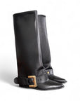 Stivale con piegone e cintura in pelle nero - Manhattan