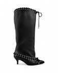 Stivale alto con lacci in pelle nero - Zaira
